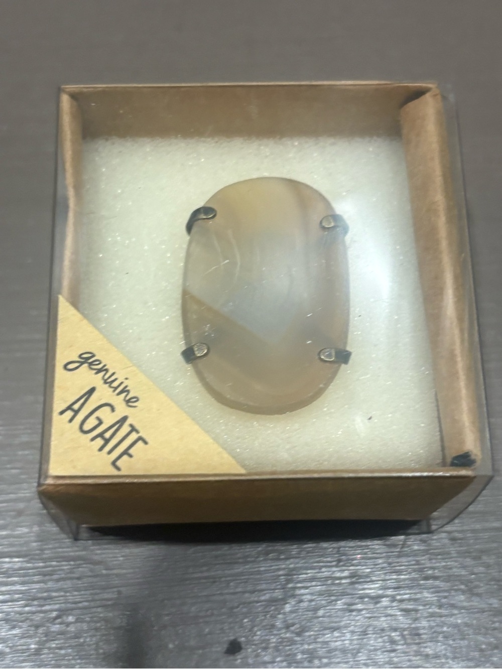 Genuine Agate Oval Statement Ring - Beige